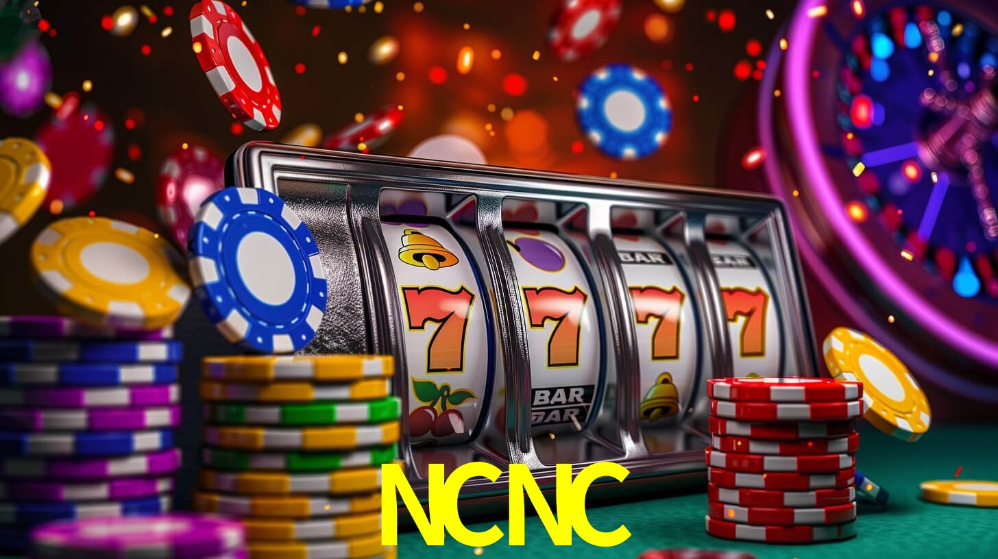 Una escena digital vívida inspirada en casino con NCNC mostrado prominentemente, luces brillantes, fichas, cartas y acentos dorados.